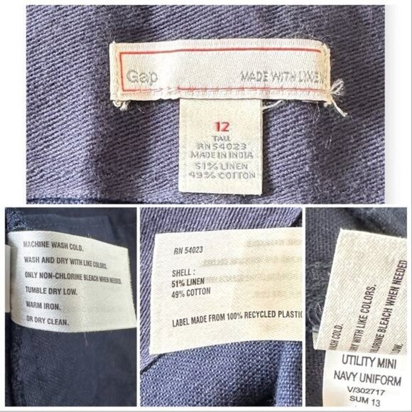 NWT GAP Utility  Mini Skirt, Blue, Size 12 Tall, Linen/Cotton blend - Picture 8 of 10